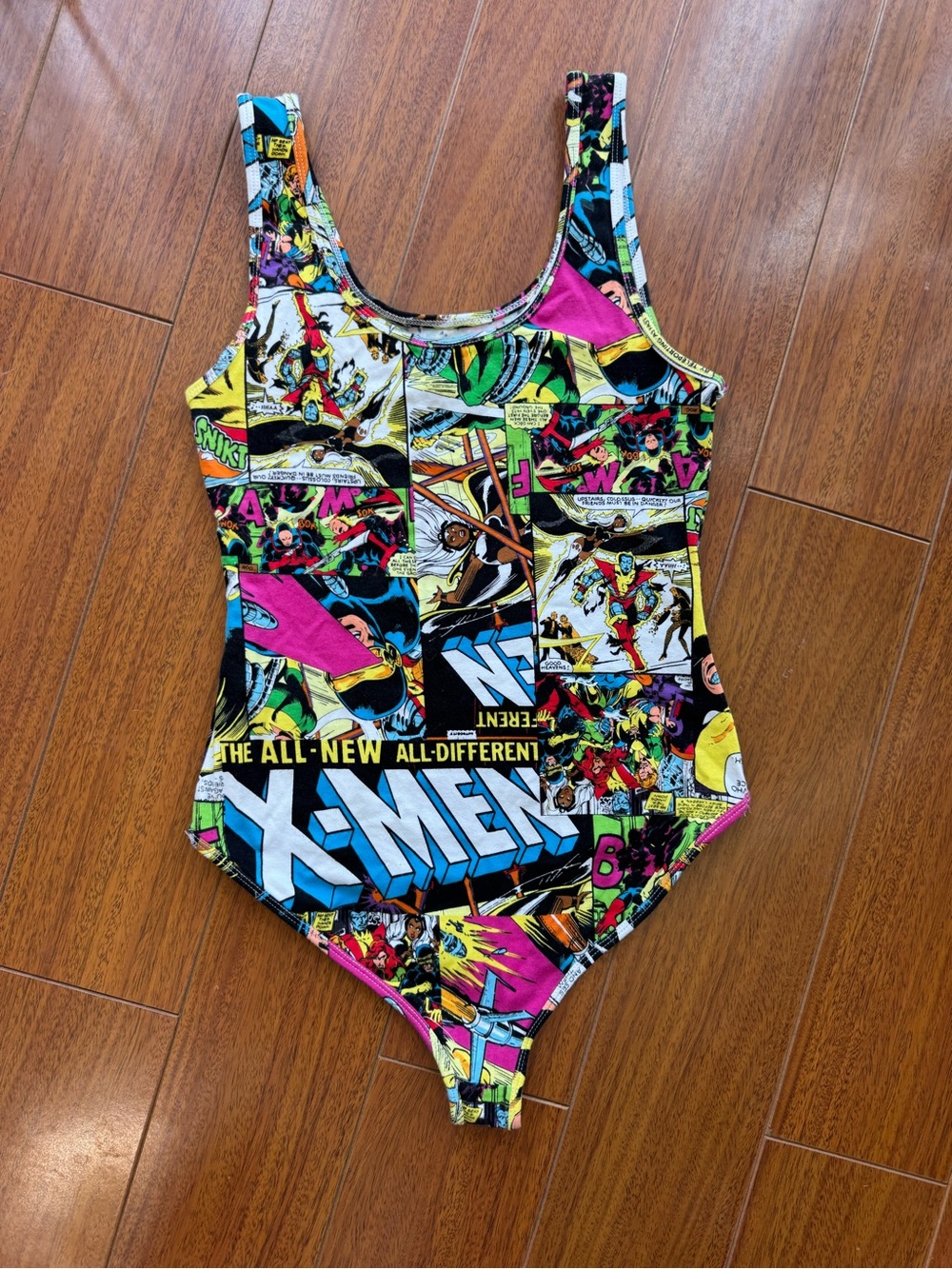 Marvel Multicolor Comic Superhero Graphic-Trim bodysuit Size Small - Picture 2 of 9